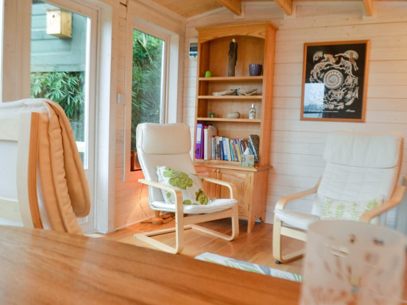 A comfortable natural wood framed safe space